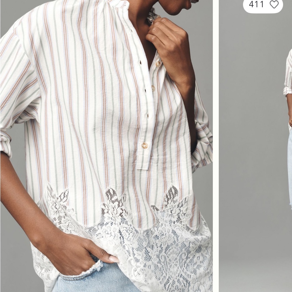 Anthropologie White Boxy 3/4 Sleeve Blouse